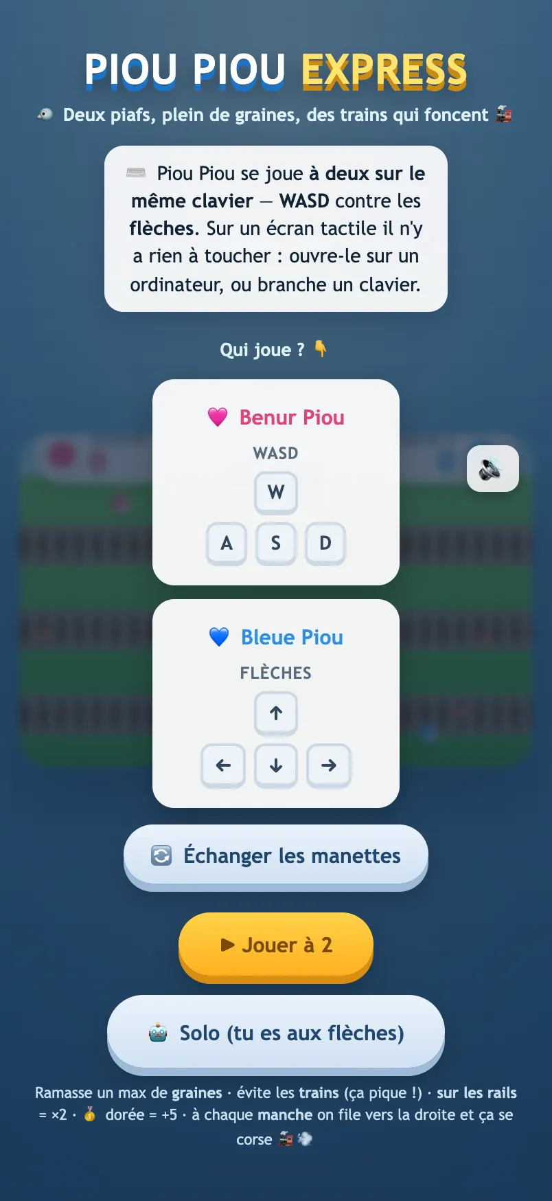 Piou Piou Express sur iPhone : jeu d'arcade à deux joueurs dans le navigateur